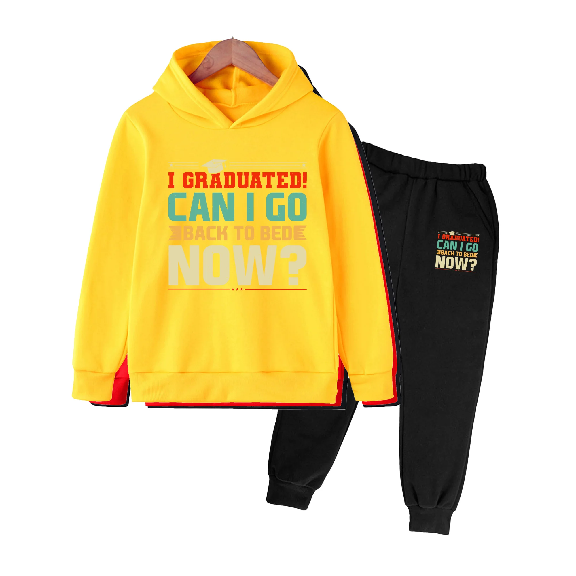 Kids Graduation Print Hoodie & Sweatpants Set, Unisex Casual Loungewear for Boys Girls Graduation Day & Daily Wear