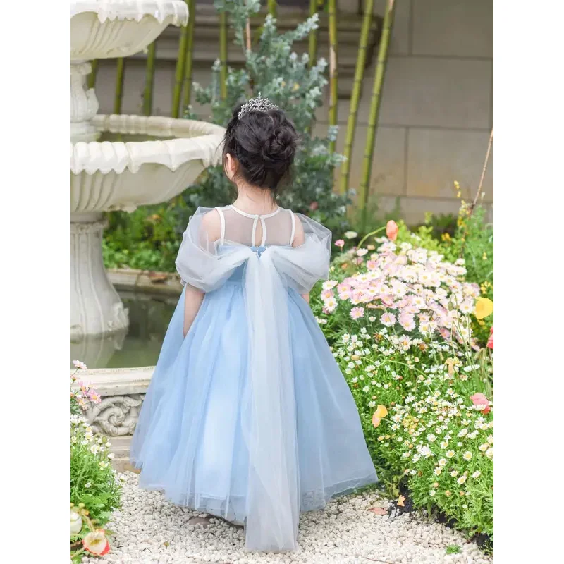 Robe de princesse brillante Elsa pour filles, avec châle, robe de soirée Cosplay, mode cendrillon, robe d'anniversaire haut de gamme, cadeaux pour enfants