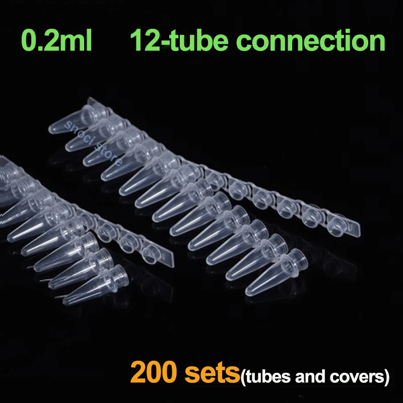 0.2ml PCR Tube with Thin Wall,12-row PCR Strip Tubes  0.2ml PlasticPCR tube，Strip of 12 Tubes with cap, Flat Caps,200set/lot
