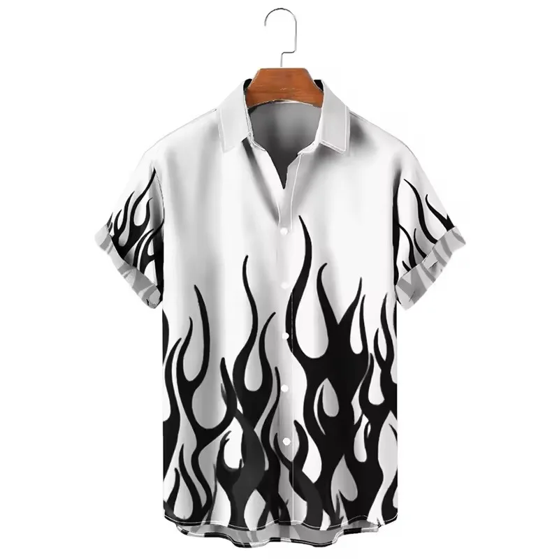 Personalized Gradient Orange-Red Flame 3D Print Men's Quick-Drying Shirt, High-Street Motorcycle Summer Thin Short-Sleeved Shirt
