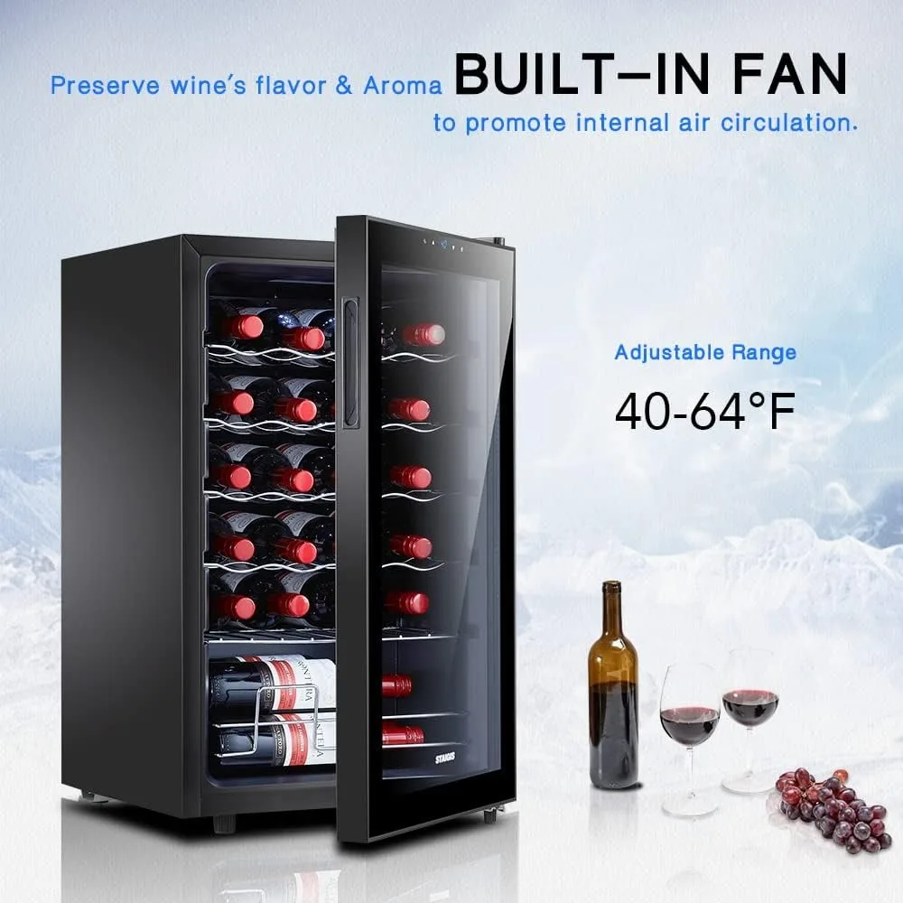 24 Bottle Compressor Wine Cooler Refrigerator, Small Freestanding Wine Fridge for Red, White and Champagne