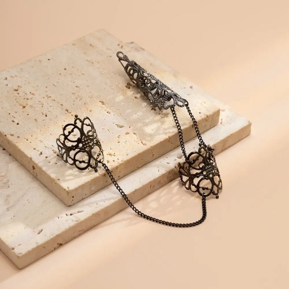 فاسق القوطية شرابات مثلث تاج حفلة الفضة الذهب النساء مجوهرات البنصر فنجر سوار سلسلة حلقات غطاء الأظافر #4