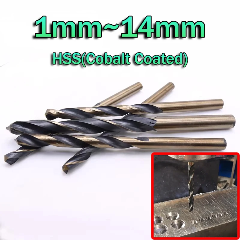 

M2 1-14mm Cobalt Coated Twist Drill Bit High Strength Hole Drilling Stainless Steel Drill Round Shank HSS Drill Bit for Metal