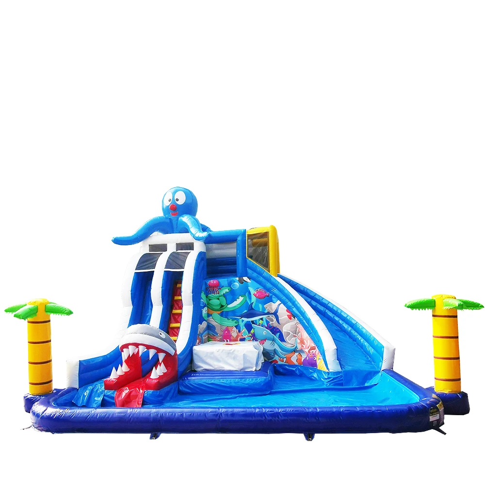 Commercial Park Inflatable Octopus Water Bounce Slide With Pool