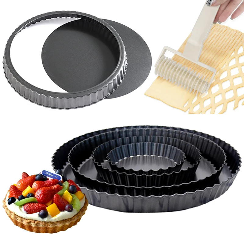 4/6/8/9Inch Pie Baking Mold Bottom Removable Fluted Nonstick Bakeware Oilbrush Mesh Roller Dishes Tart Cake Festival Dessert ZYF