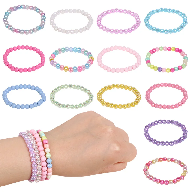 

10/20pcs Random Colored Plastic Bead Bracelet Sweet Children Decoration Girl Princess Jewelry Accessories Birthday Party Gift