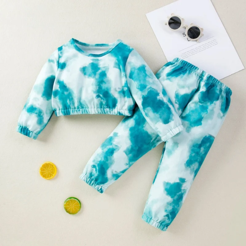 

Spring Autumn Kids Clothes Set Boy Girl Chic Tie-Dye Sport Suit Long Sleeve Round Neck Sweatshirt+Pants Child Cozy Warm Homewear