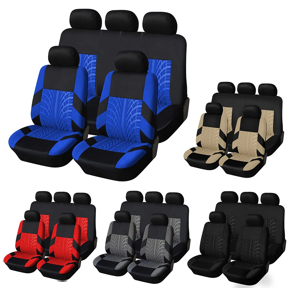 Embroidery Car Seat Covers Set Universal Fit Most Cars Covers with Tire Track Detail Styling Car Seat Protector For 5 Seats Cars