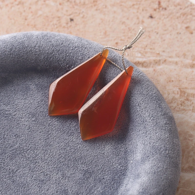 الحجر الطبيعي العقيق الأحمر أقراط 38x17x4 مللي متر الخرز 6.4 جرام شبه الكريمة مجوهرات الأزياء المرأة الإكسسوار #5