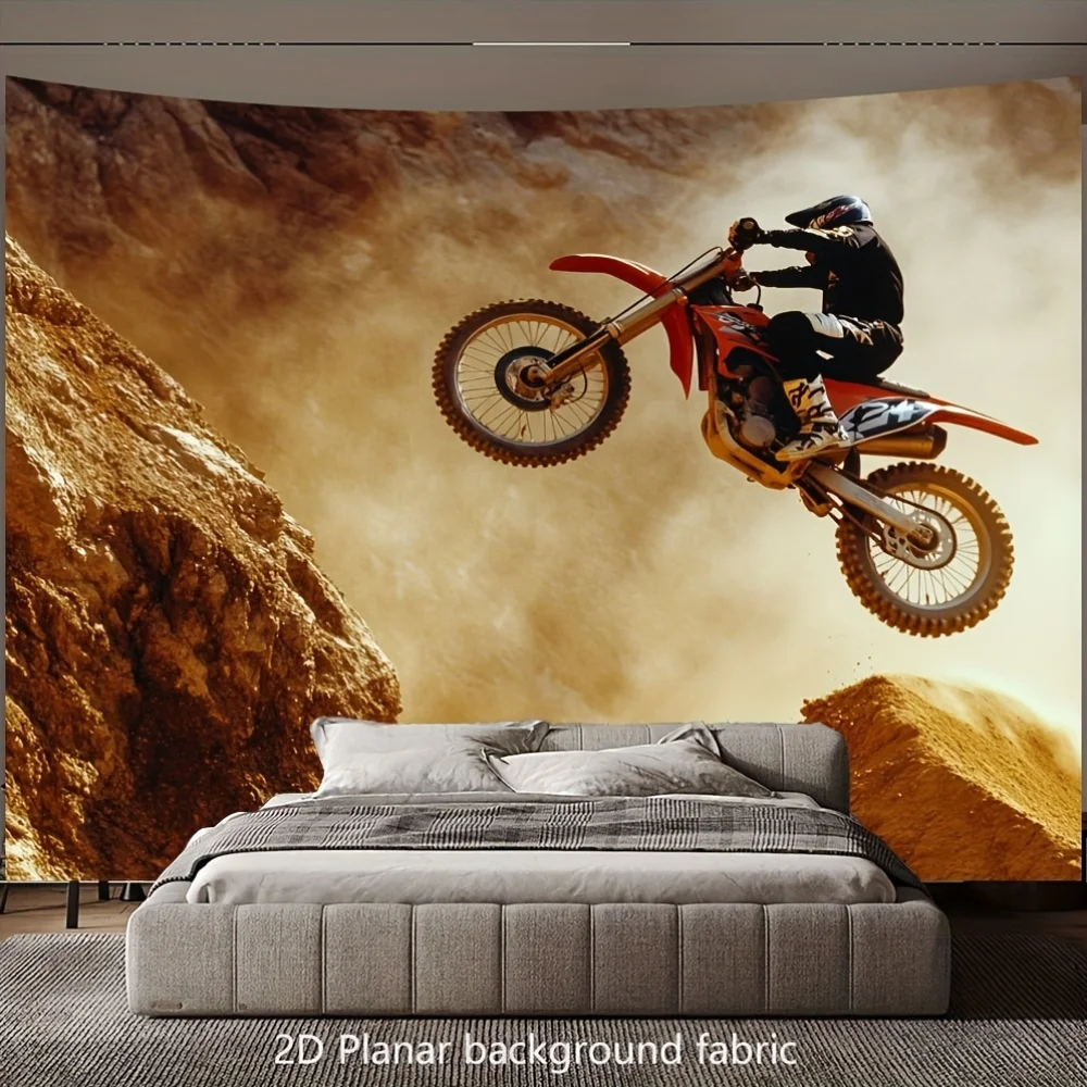 Motocross Dirt Bike Tapestry, Extreme Sports Jump Wall Hanging, Off-road Rider Decor, Action Adventure Background Cloth