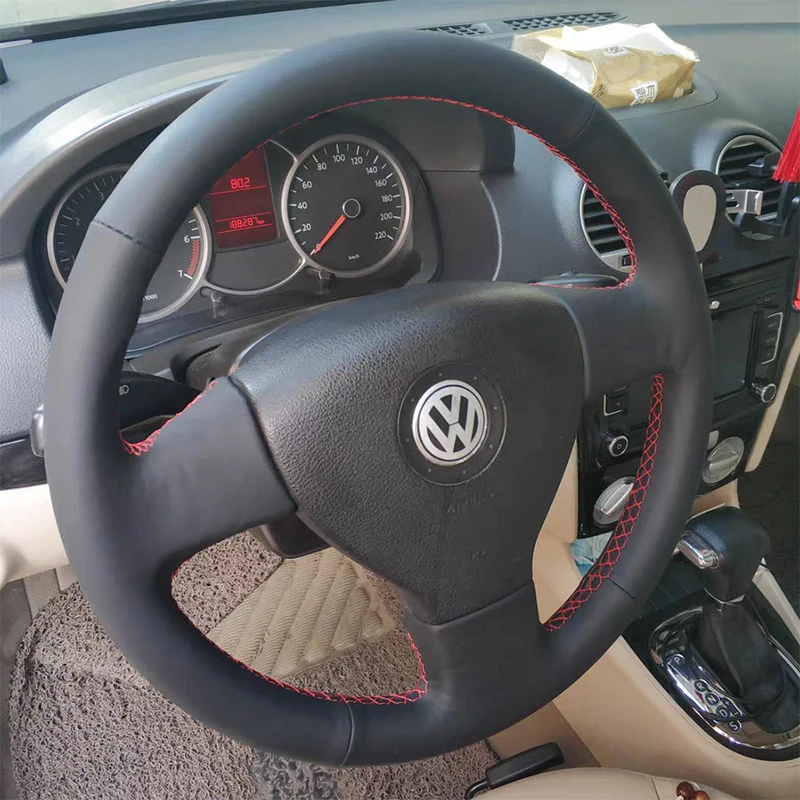 Customized Hand-sewn For Volkswagen Magotan‌ Lavida‌ Bora‌ Touran‌ Sagitar‌ 2008-2011 Car Steering Wheel Cover Braid Leather