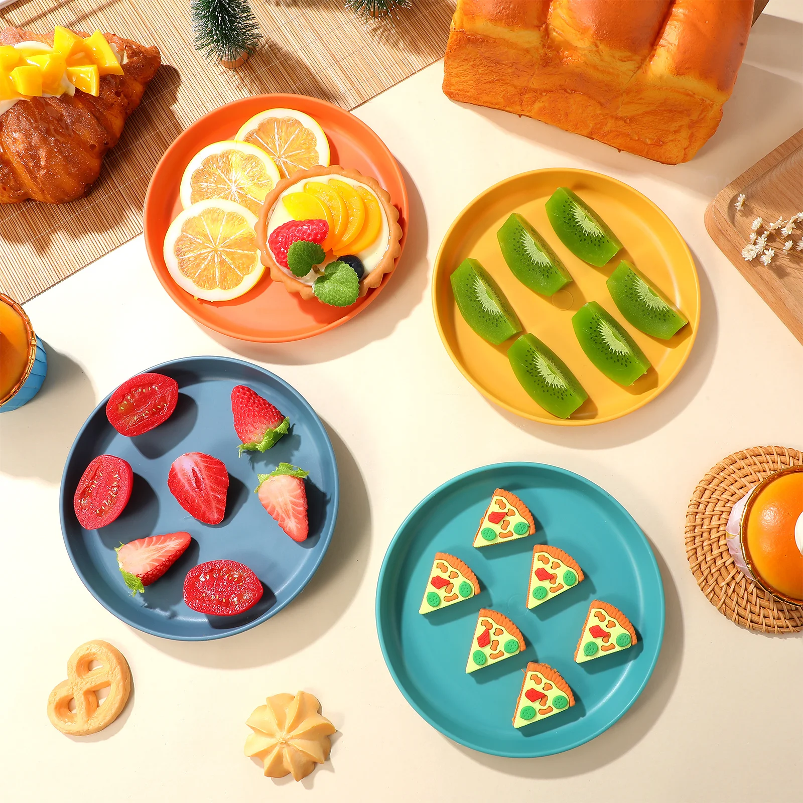 

1 set Plastic Snack Plate Round Small Dish Multi-Functional Household Serving Plate Desktop Food Tray Storage Rack Included