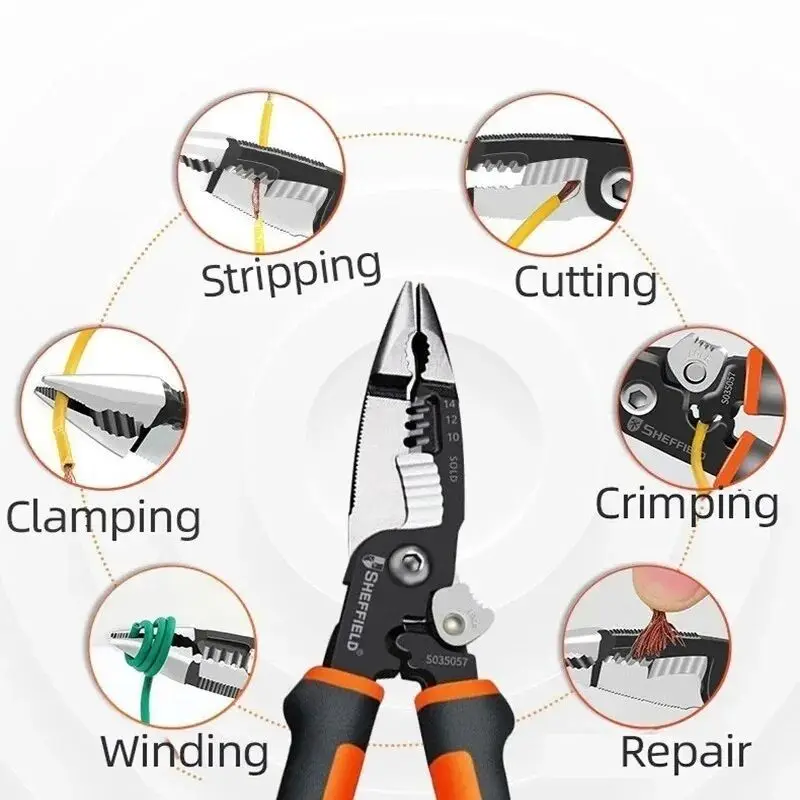 SHEFFIELD S035057 5-in-1 Multifunctional Wire Stripping Pliers Electrician Special Tools Electrician Plier