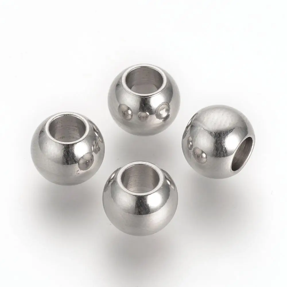 304 Stainless Steel European Beads Large Hole Beads Rondelle Stainless Steel Color 8x6mm Hole: 4mm