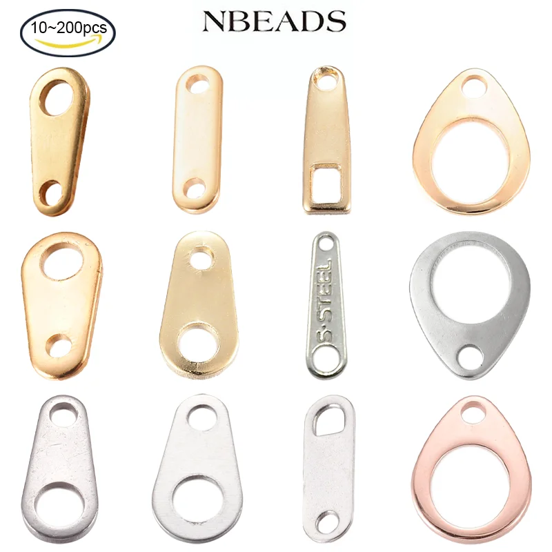 NBEADS 10-50PCS 304 Stainless Steel Chain Tabs Chain Extender Connectors Teardrop for Jewelry Earrings Making  8x4x0.7mm Golden