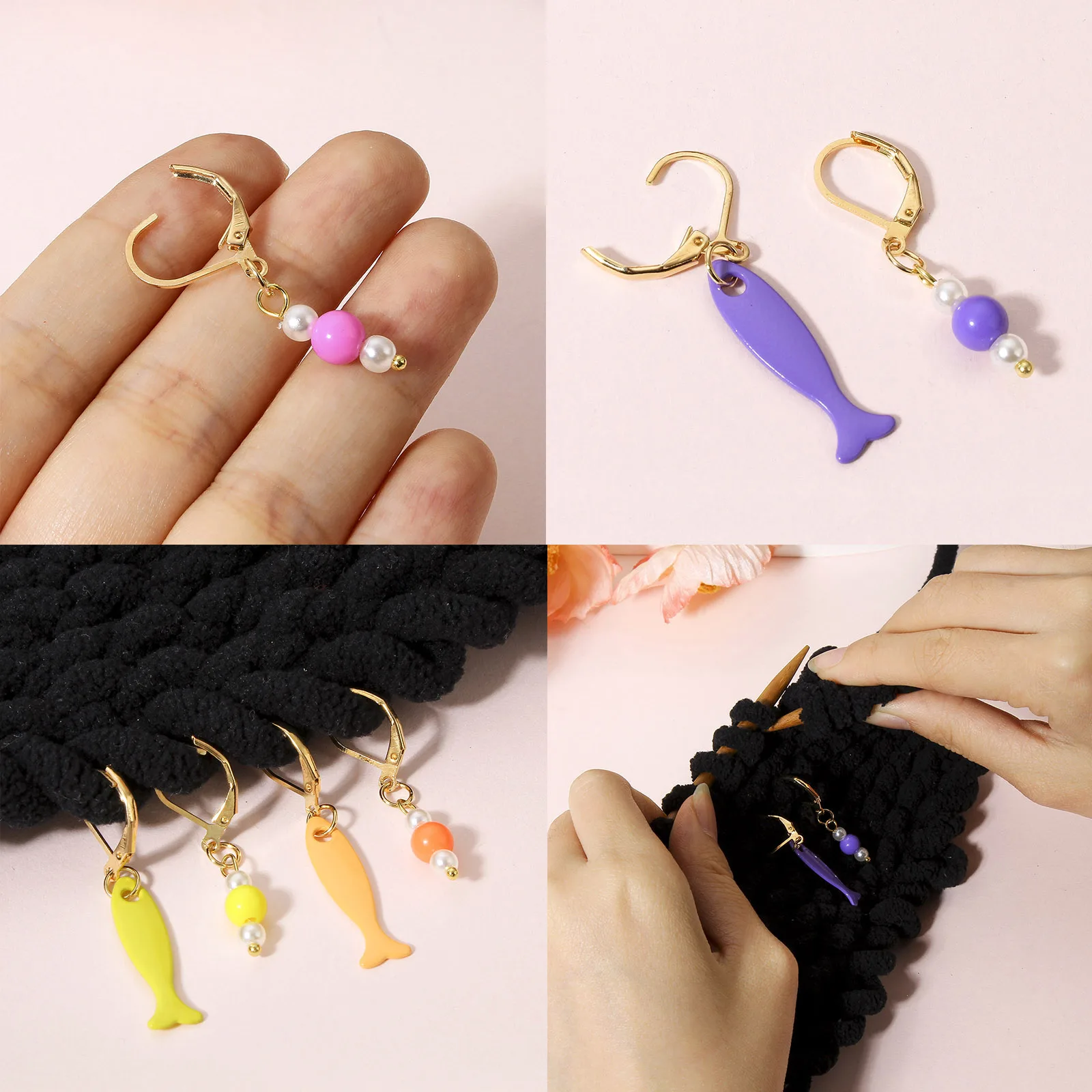 سبائك الزنك على أساس الاكريليك الحياكة غرزة علامات ، الاكريليك الخرز الأسماك ، المعادن الكروشيه مزلاج ، DIY بها بنفسك الحرفية ماركر أدوات ، 1 مجموعة ، 12 قطعة لكل مجموعة