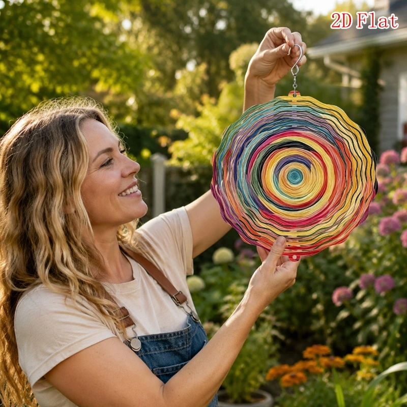 3D Rainbow Swirl Wind Spinner - 10 Inch Metal Art with 360 Swivel Hook for Garden Patio Indoor Outdoor All Season Gift