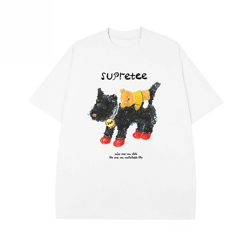 

2025 New Cartoon Graffiti Printing Crew Neck T-shirt Loose Men's and Women's Trendy Brand Pure Cotton Top Short Sleeve
