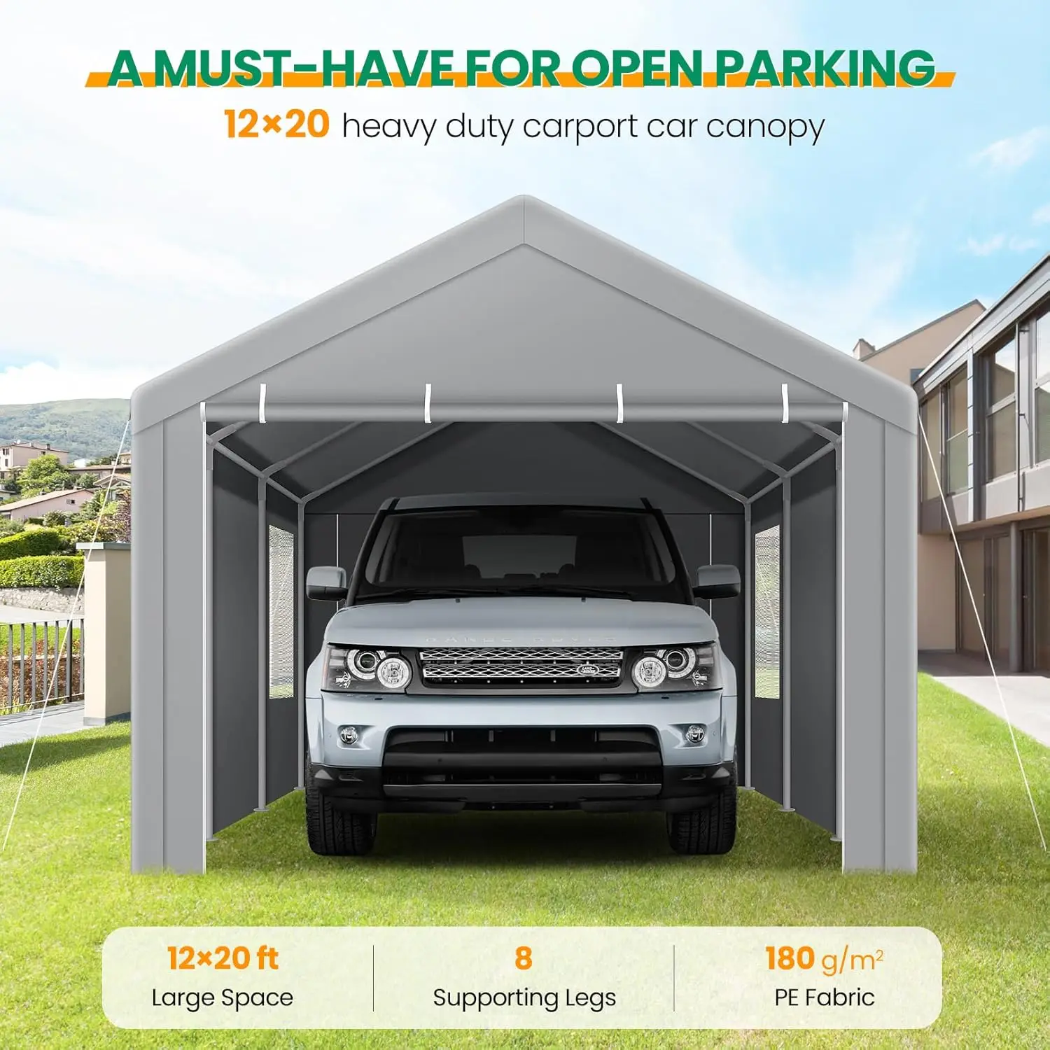 Cobizi Carport Canopy 12X20 Heavy Duty Portable Garage With Roll-Up Ventilation Windows & Doors, Removable Sidewalls Car Canopy