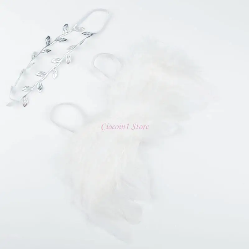 y1ub fuzzy-feather Angel Wings مجموعة رأس من أجل Baby Cosplay Girls Costume Photosith