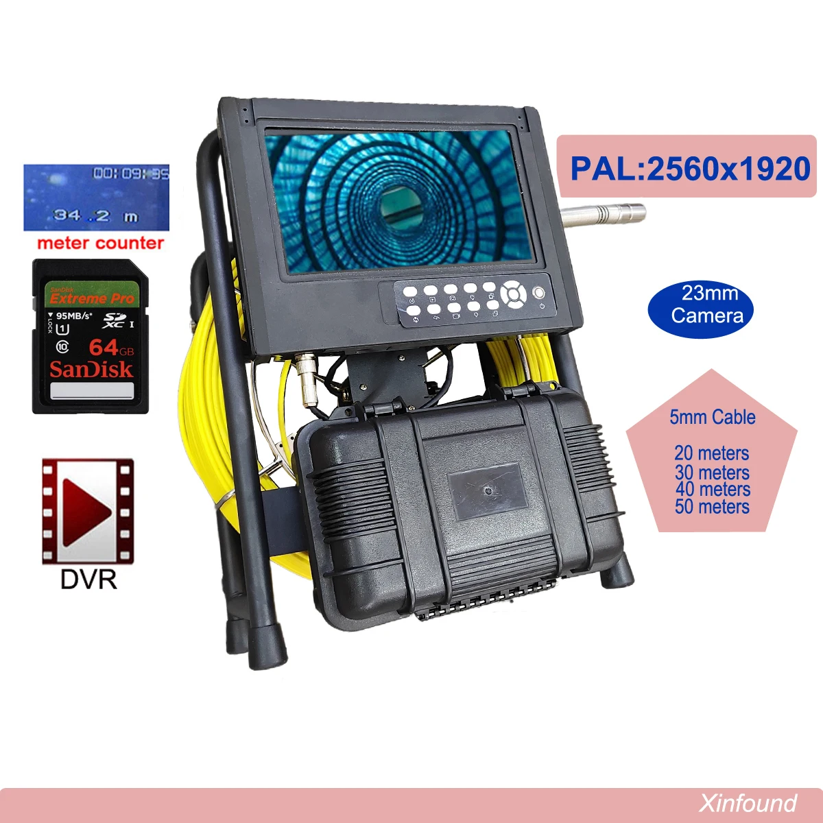Newest Digitally transmit signals100% real images Full HD 2560x1920 Drain Sewer CCTV Pipe Inspection Camera With Meter Counter