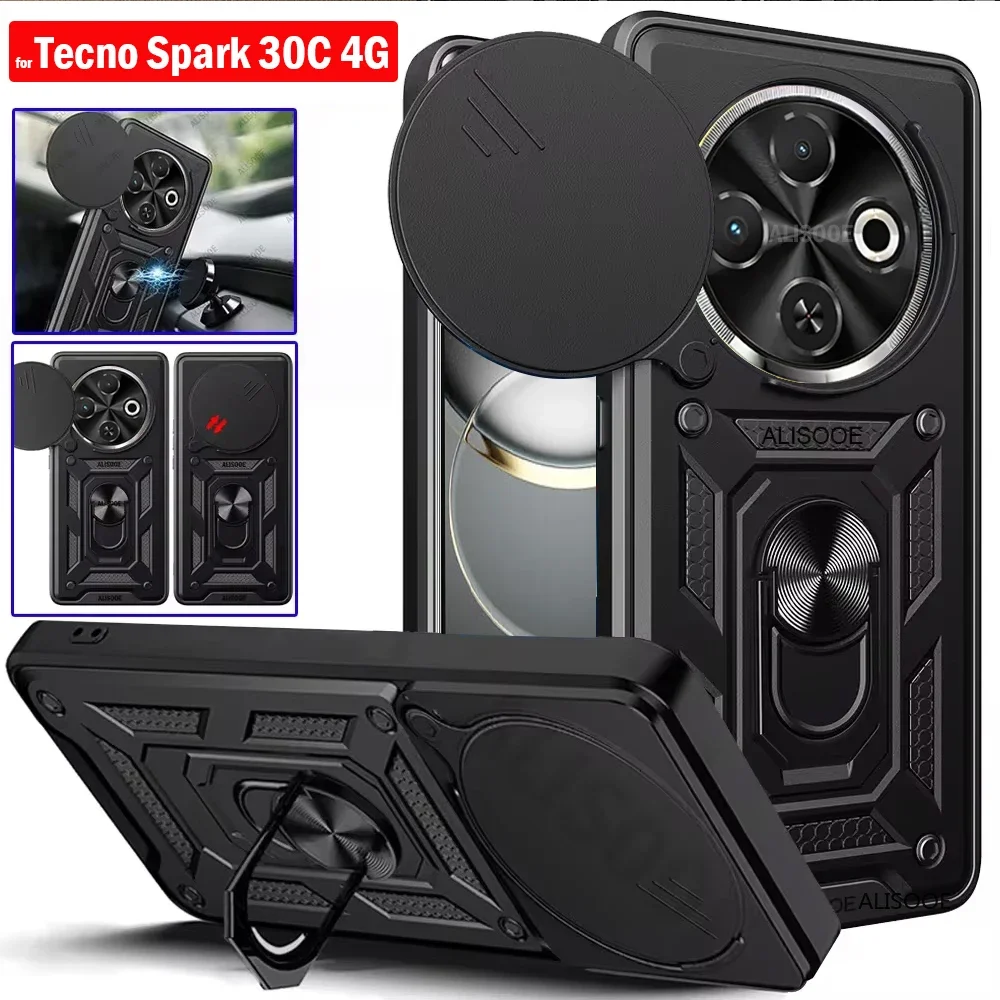 Armor Funda for Tecno Spark 30C 4G (KL5, kl5n) Case Slide Camera Lens Protect Ring Stand Back Cover for Tecno Spark 30C Capa