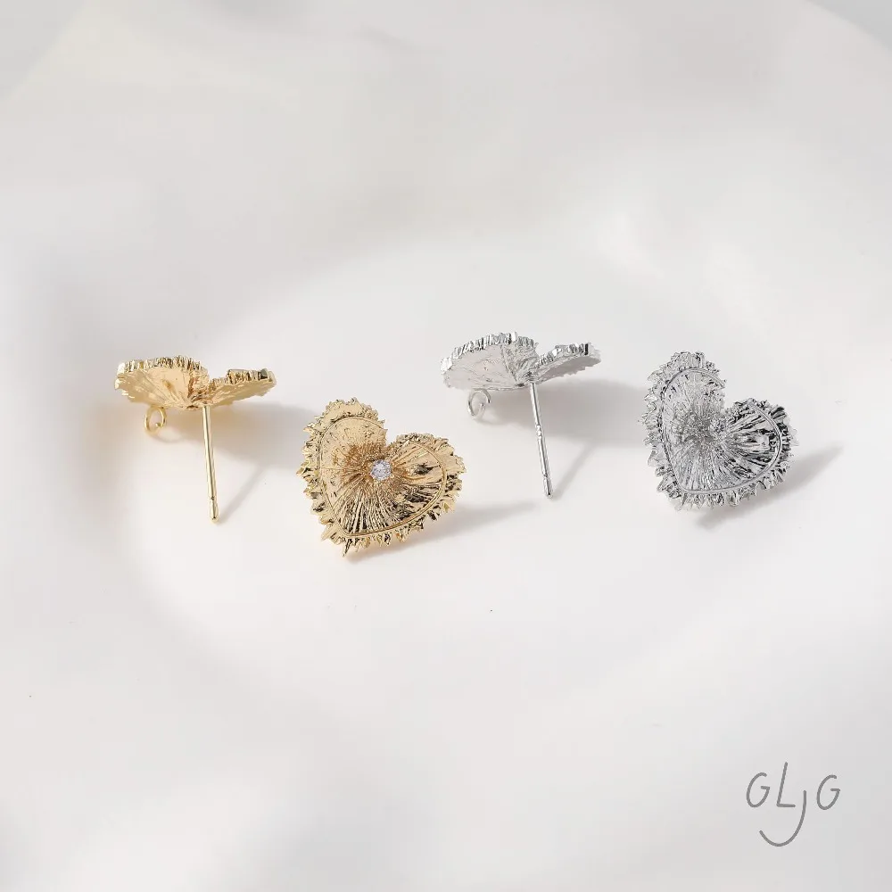 4PCS Heart Charms Stud Earrings Ear Clip Diy Connectors Jewelry Making Findings Supplies 14k Gold Plated 16*14mm view 3