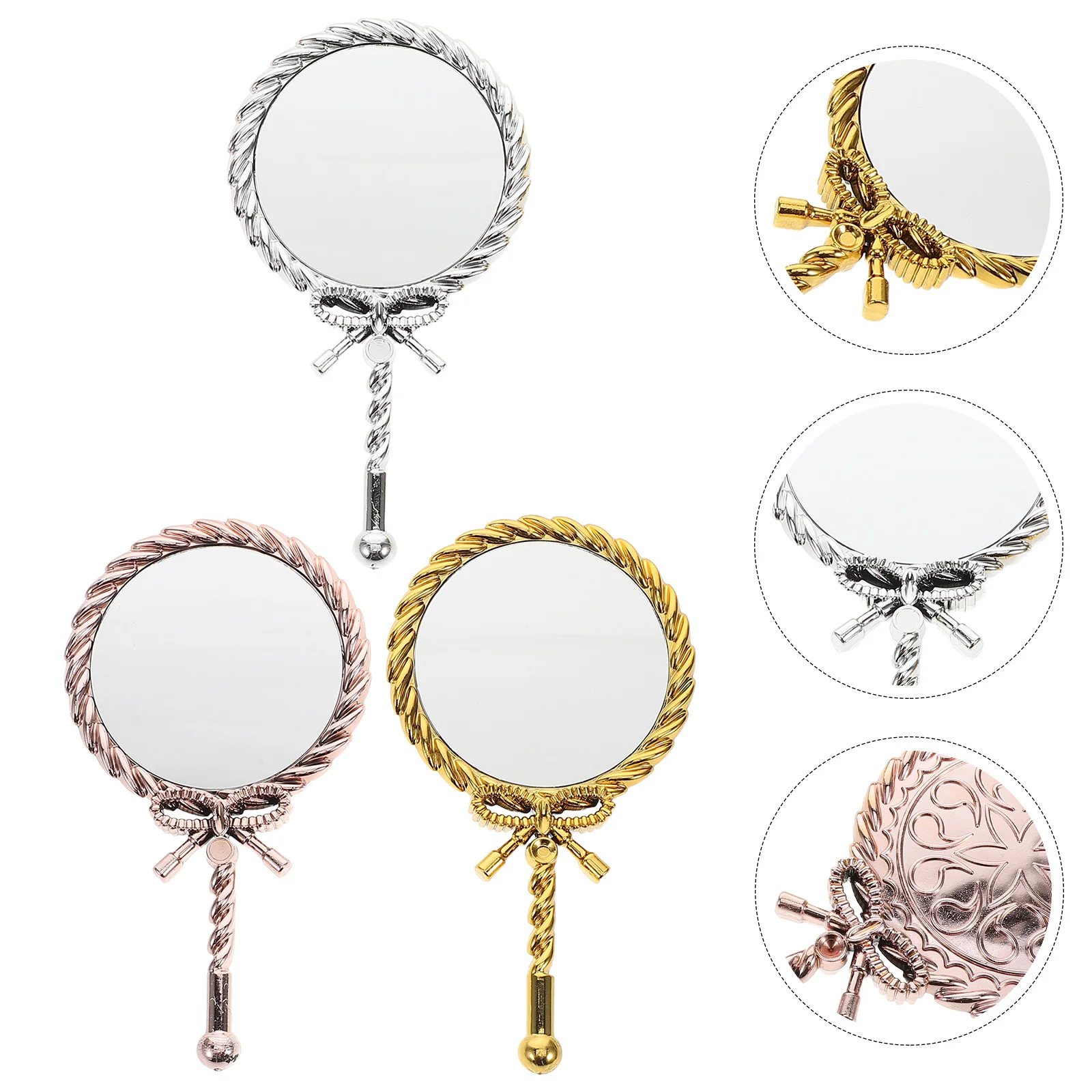 

3Pcs Handheld Mirror Vintage Makeup Mirror Plastic Frame Electroplated Handle Portable for Travel Vanity Vintage Handle Mirrors
