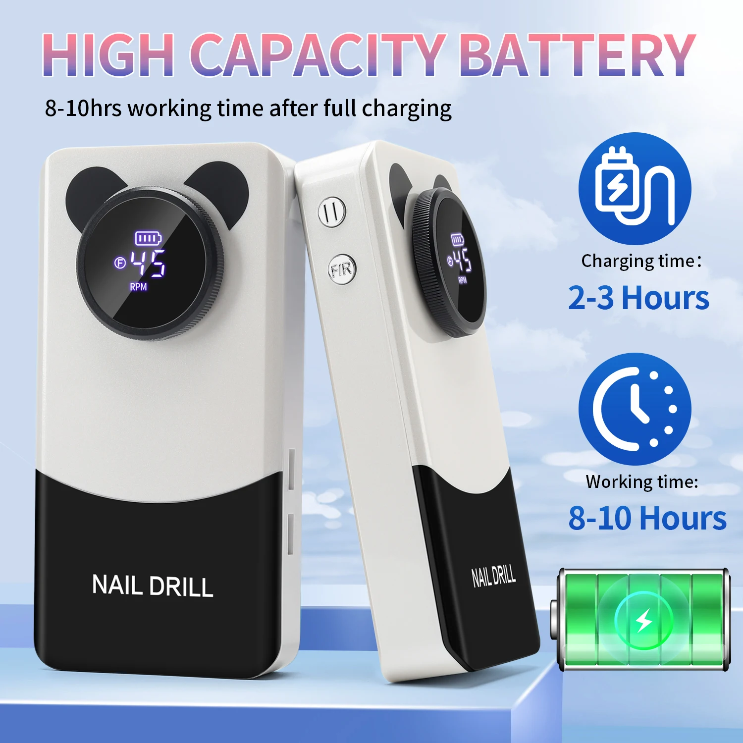 Ponceuse à Ongles Portable Rechargeable avec Support, 45000 tr/min, Faible Bruit, pour Salon de Manucure