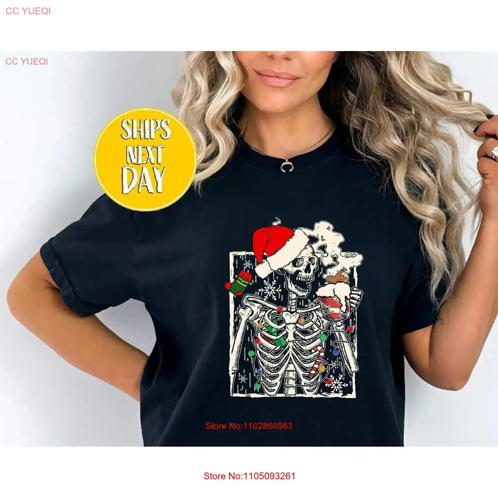 Рождественская футболка Dead inside со скелетом Coffee Lover Fall Sarcastic Merry CC02, винтажная, растянутая, модная, слегка повседневная Рождественская футболка Dead inside со скелетом Coffee Lover Fall Sarcastic Merry CC02, винтажная, растянутая, модная, слегка повседневная