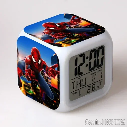 Avengers Marvell Spiderman Sveglia arcobaleno Studente creativo 8x8x8 cm Cubo LED con display a luce colorata Ora Settimana Mese