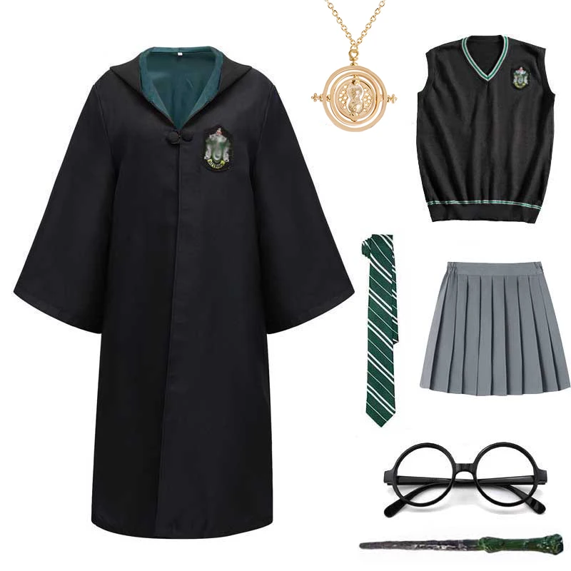 Adult Children Harris Cloak Cosplay Costume Kids Girl Slytherin Costumes Halloween Magic School Men Women Wizardry Cape Scarf