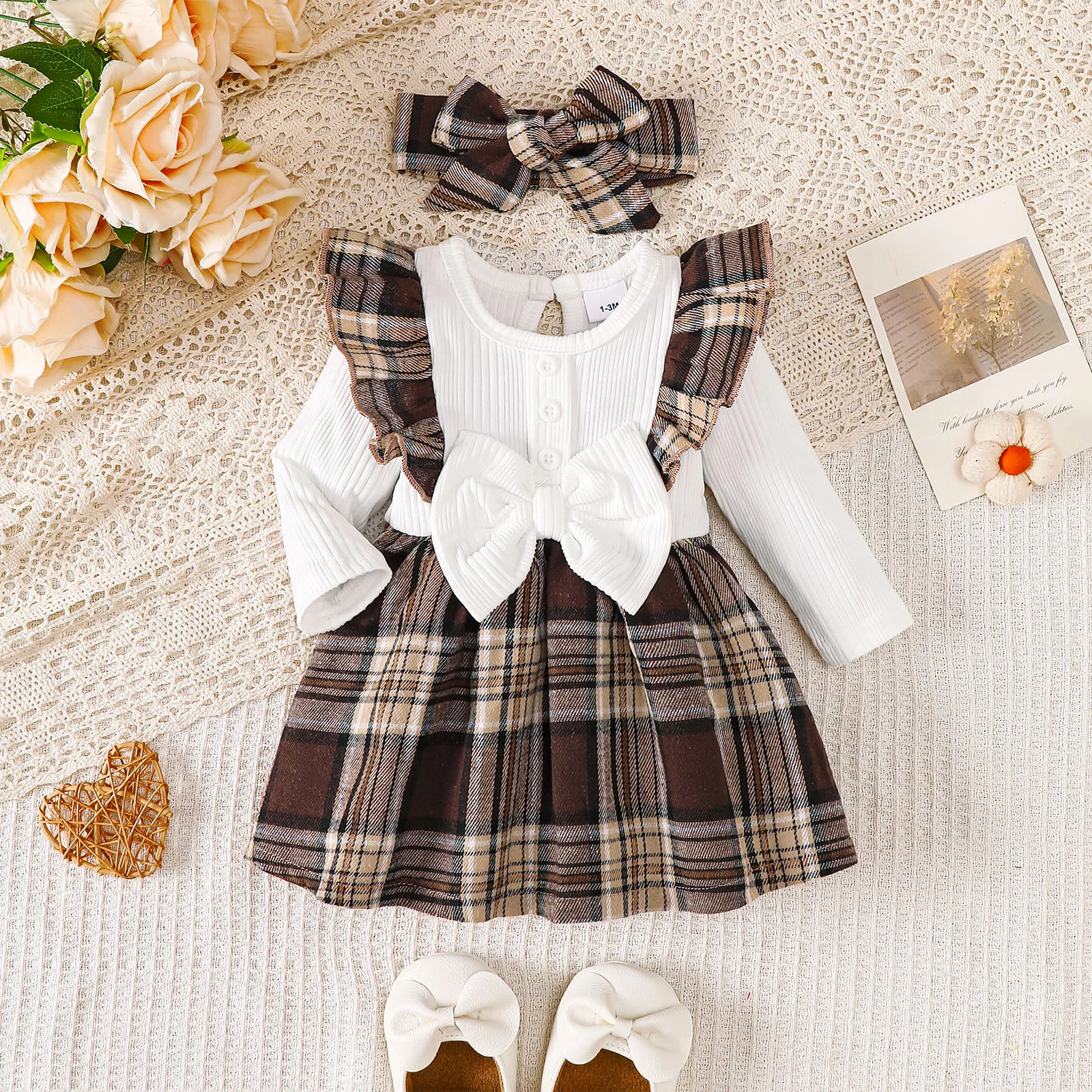 Baby Girl Dress Plaid Ruffled Dress+Headband 2Pcs/Set Suitable 0-18 Months Cute Newborns Baby Girl Spring Autumn Fashion Dress