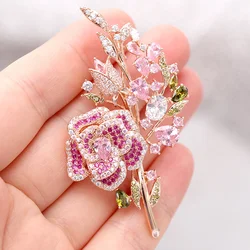 Lady Wedding Pink Branch Flower Brooch Fashion Crystal  Brooch Pin Clothing Accessories Jewelry