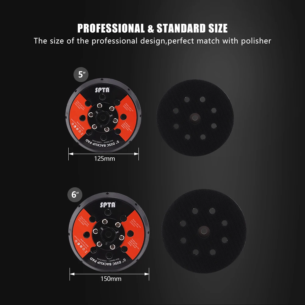 SPTA 5 inch 6 inch Backing Plate Hook and Loop with Heat Emission Holes for Dual Action DA Polisher 125mm 150mm
