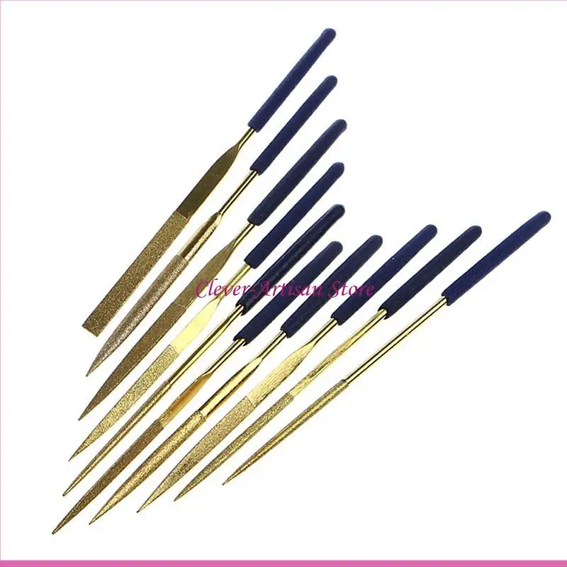 

E06B New 10Pcs for Titanium Diamond Coating Needle Flat File Set Metal Working Craft