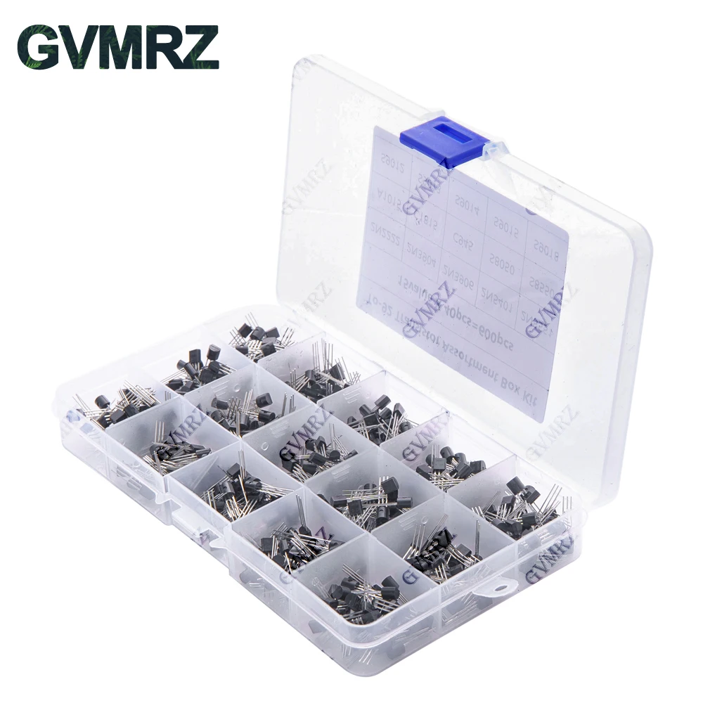 600PCS 15Value x 40Pcs Transistor TO-92 Assortment Box Kit Transistors 2N2222 2N3904 2N3906 C945 S8050 Direct-plug triode box
