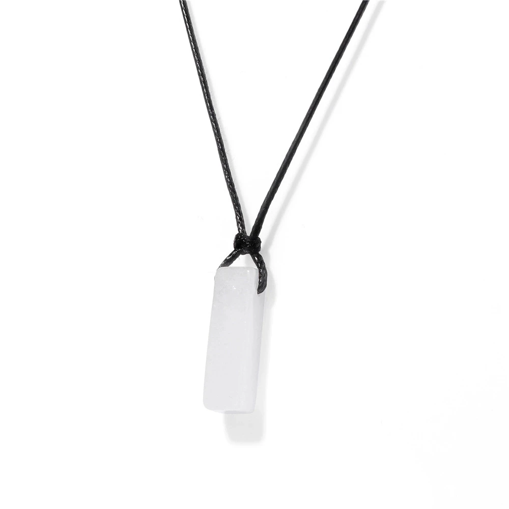 Rechteckige Halsketten aus Naturstein für Damen, Dalmatiner-Obsidian-Anhänger-Halsketten, schwarze Lederkette, modischer Schmuck für Herren, Geschenk. – Detail 8