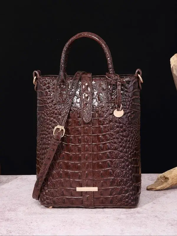 Summer Fashion Solid Color Handbag with Buckle, Vintage Crocodile Embossed Shoulder Bag for Women for Work & Daily Use