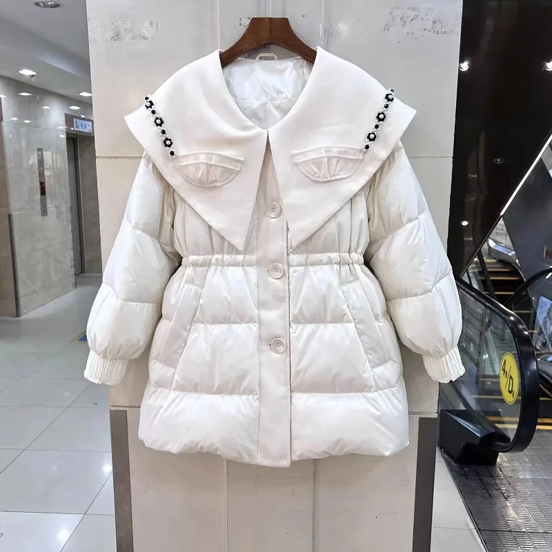 Autumn Winter Fashionable Waist Cinching Slimming Loose Fitting Patchwork Suit Collar Cotton Jacket New Plus Size Women Clothing