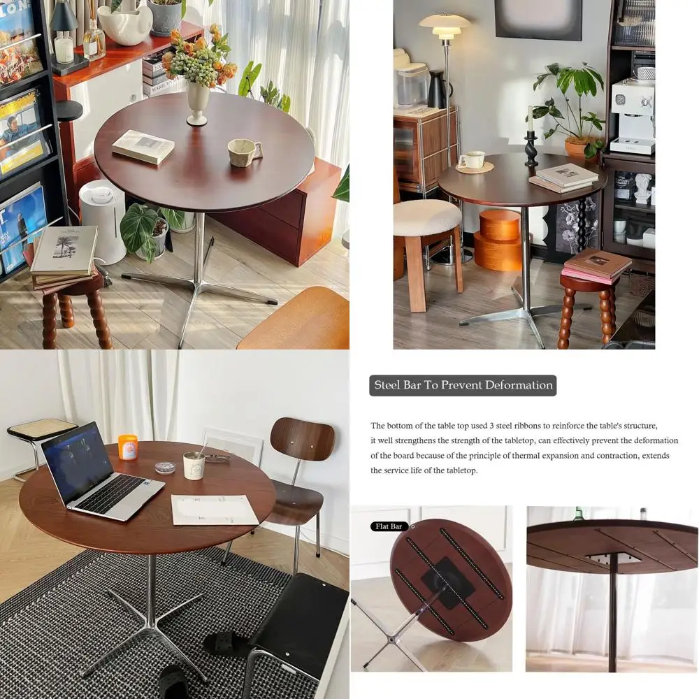 

Коричневый круглый обеденный стол из массива дерева с металлическим основанием, 27,6 дюймов в ширину, маленький столик в стиле середины века или для офиса