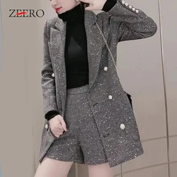 Autunno primavera donna Blazer con paillettes lucide Set da 2 pezzi giacca Casual da donna + pantaloncini Set abito da donna cappotto Vintage su misura