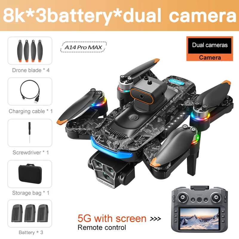 Xiaomi Mijia A14Pro max GPS Brushless 8K three Camera Optical Flow Obstacle Avoidance Foldable Quadcopter RC Distance Drone Toys
