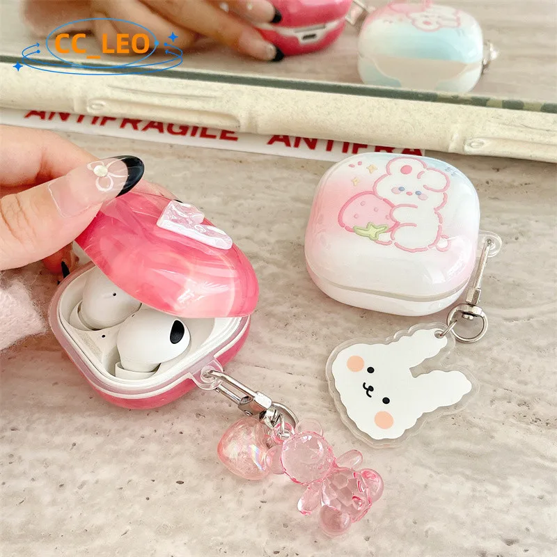 حافظة لهاتف سامسونج جالاكسي Buds Core / Buds FE قلادة أرنب لطيفة لهاتف سامسونج جالاكسي Buds 2 / Buds2 Pro حافظة واقية #3