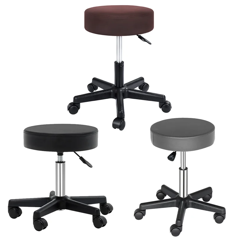 Round Rolling Stool Height Adjustable Swivel Lift Stool with 5 Wheels 35cm Dia Seat Stool Chair for Bar Salon Office Housework