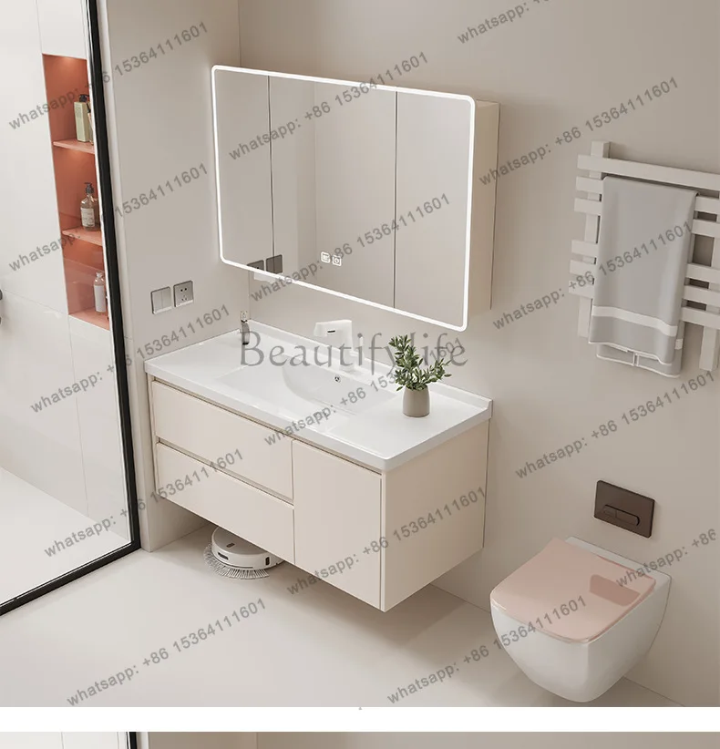 

yj19 Bathroom Cabinet Ceramic Integrated Basin Drawer Bathroom Cabinet Washstand Basin Set