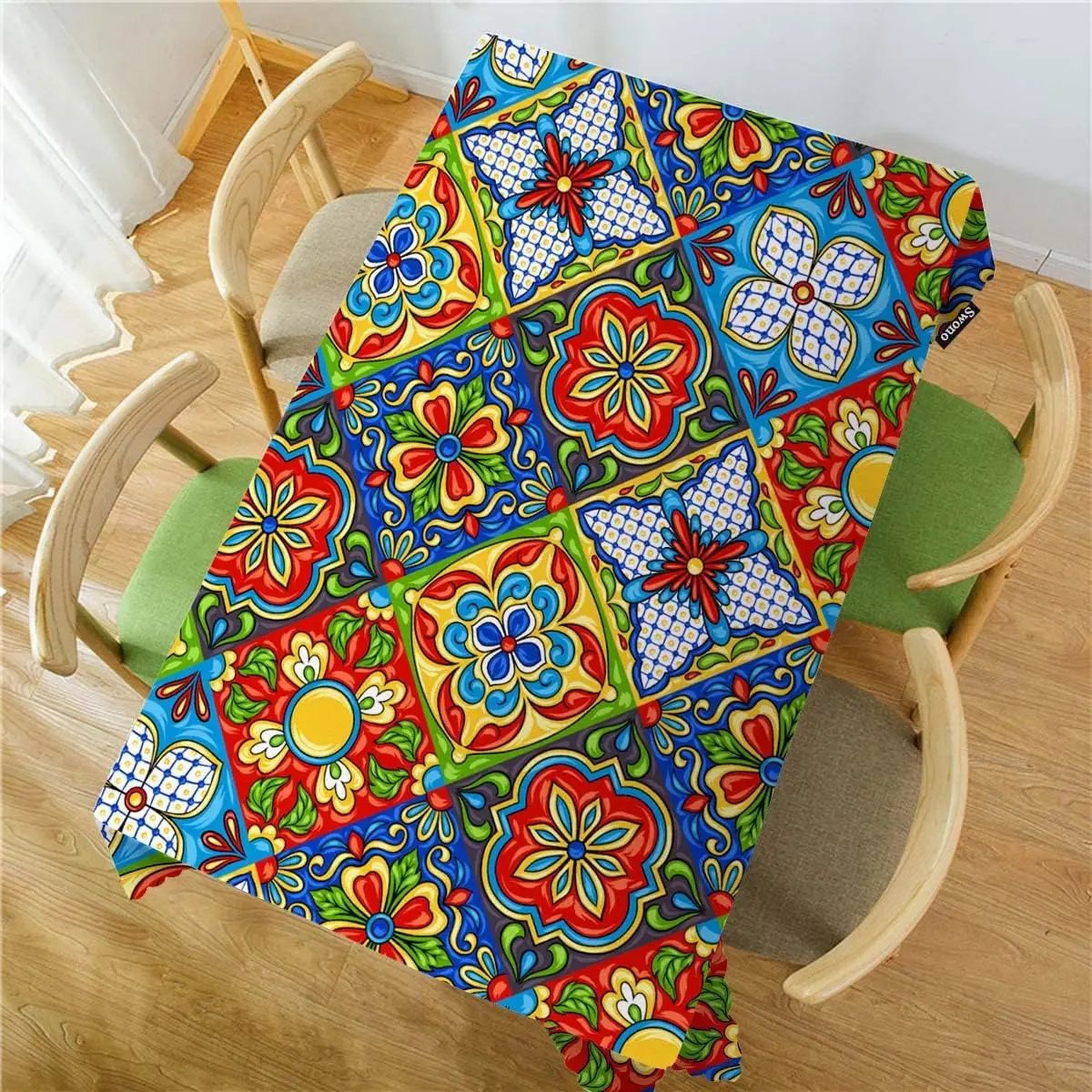 Mexican Ethnic Patchwork Mandala Waterproof Tablecloth Kitchen Table Decor Washable Rectangle Table Cloth for Mexico Party Decor view 2