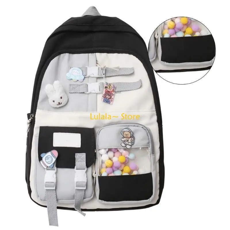 

Y4QA Multipurpose School Rucksack for Adults Teens Fashion Colorful Nylon Backpack Large Capacity Book Bag with Clear Pocket