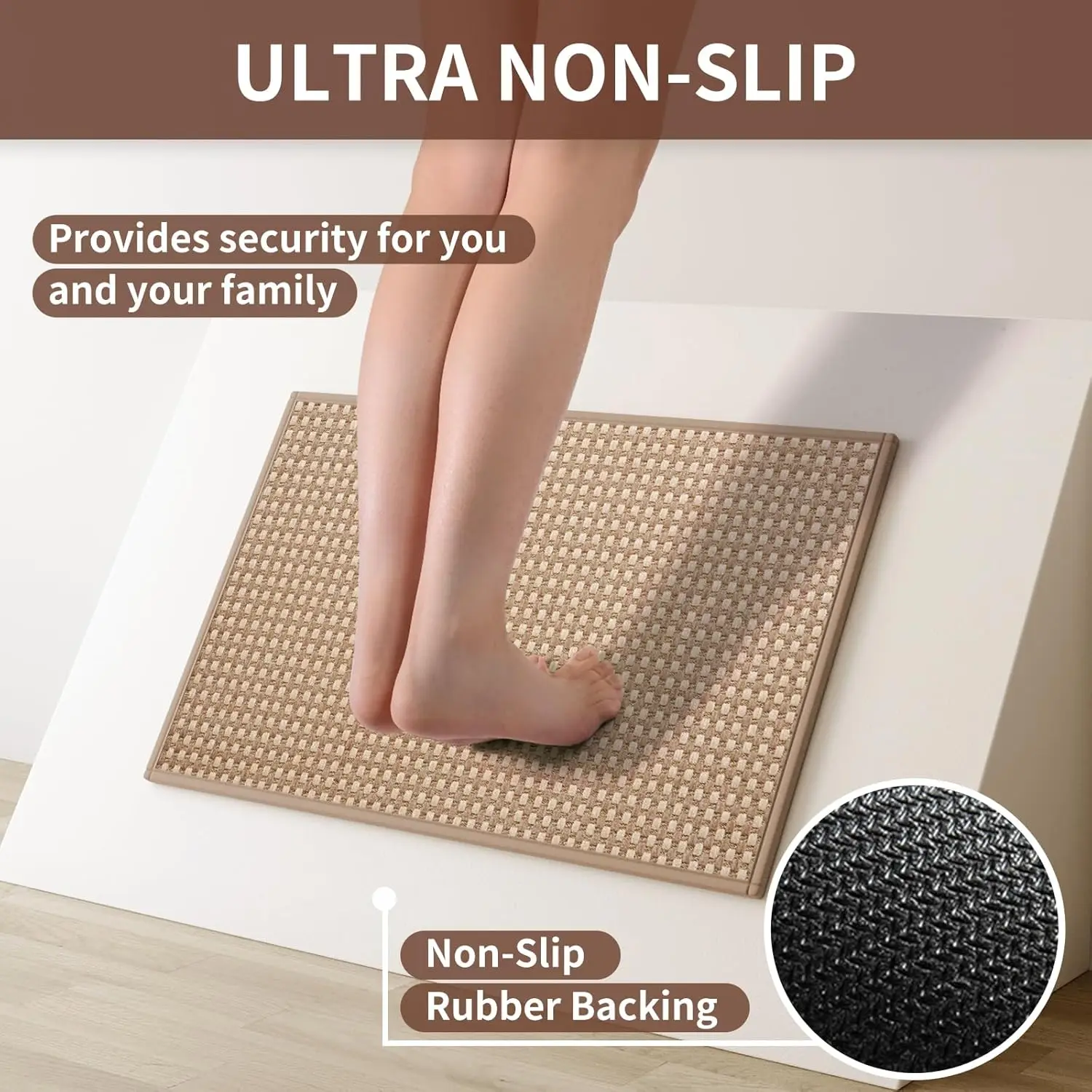 Kitchen Rugs Non Slip Washable, Rubber Backing Soft Chenille Braided Kitchen Mats for Floor, Super Absorbent Kitchen Runner Rug