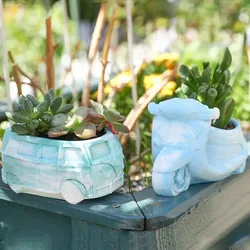 Vintage Bus Motorcycle Flower Pot Mold Car Shaped Gypsum Concrete Succulent Plants Pot Mould Plaster Container Garden Decor